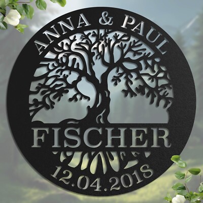 Personalisiertes Baum des Lebens mit Familienname - Metall - Baum Schwarz