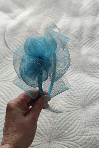 Ladies Teal Blue Headband Fascinator With Mesh Roses & Feathers - Picture 2 of 8