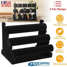 3-Tier Velvet Jewelry Rack Bracelet Necklace Stand Organizer Holder Display