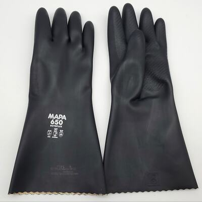 #ad MAPA Butoflex 650 Butyl Gloves Chemical Resistant Size 8 Med 14quot; Long Black Pair $37.59