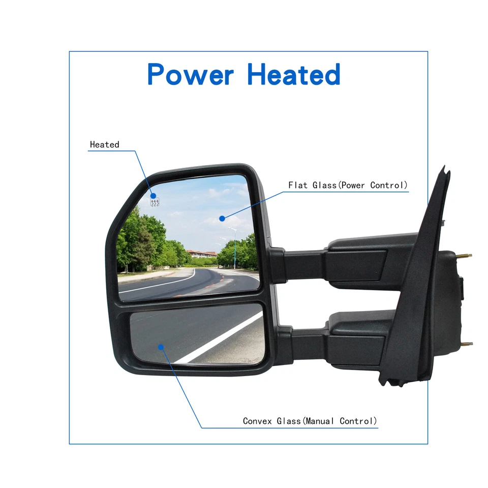 Pair Towing Mirrors For 2017-2020 Ford F-250 F350 Super Duty Power Heated Chrome - Image 3 of 4