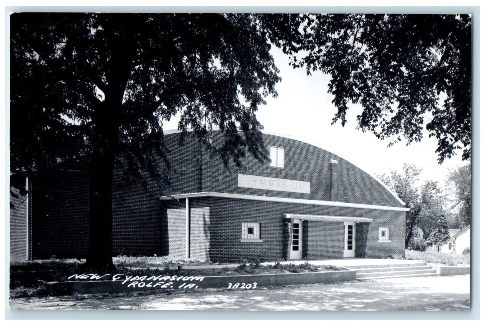 c1950's New Gymnasium Building Scene Street Rolfe Iowa IA RPPC Photo