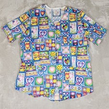 Peaches Uniforms Scrub Top Womens XL Multicolor Hearts Medical Doctor Nurse Tech