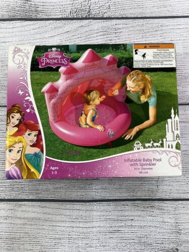 Disney Princess Inflatable Pink Baby Pool w/ Sprinkler 34" Diameter Ages 1 - 3