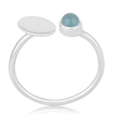 Aqua Chalcedony Gemstone 925 Fine Silver Midi Ring Women's Designer Jewelry