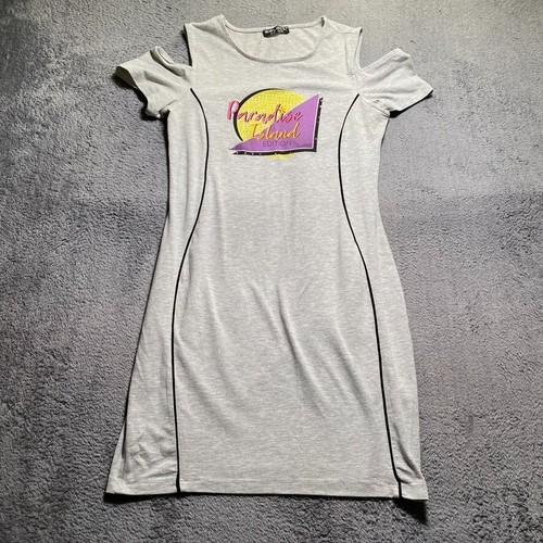 Select T-Shirt Kleid Damen UK 14 Grau Cold Shoulder Paradise Island Edition