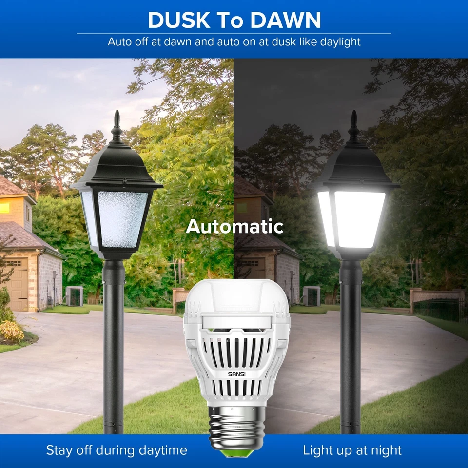 2 pcs 800lm Dusk to Dawn LED Light Bulb Outdoor 8W=60W A15 5000K Daylight E26 - Image 3 of 4