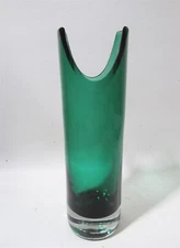Midcentury Blenko Glass 5942 Signed U-Cut Cylinder Vase Wayne Husted Nile Green
