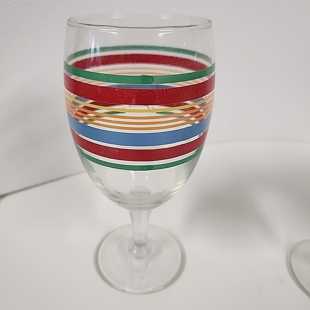 Set of 4 Fiestaware - Libbey Multicolor Stripes Water Goblets Glasses 7" Fiesta
