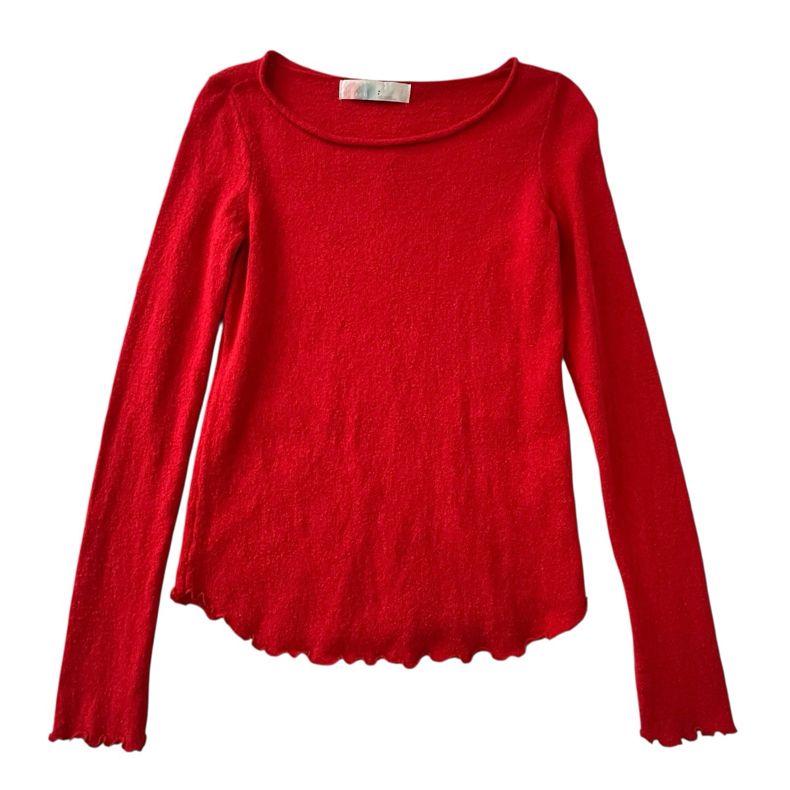 Free People FP Beach Red Boat Neck Sweater Knit Lettuce Hem Long Sleeve Top S
