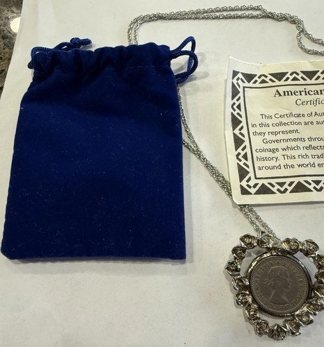 Vintage 1960 Queen Elizabeth II Lucky Six Pence Coin Heart Pendant 24” Necklace - Picture 4 of 13