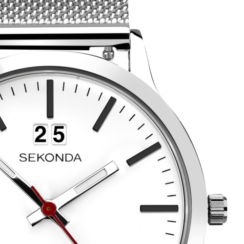 Sekonda 1940 Men’s 40mm Watch – Quartz Analogue, White Dial, Silver Mesh Strap - Picture 2 of 11