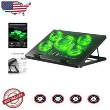 Universal Laptop Fan Cooler 5 Quiet Fans 12-17" Adjustable Stand Green