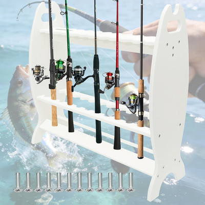 HDPE Fishing Rod Holder Rack for 24 Rods, Heavy-Duty Pole Storage Organizer with