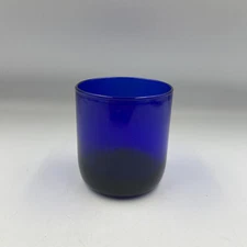 Vtg Cobalt 3.5" Blue Libby Metropolitan 10 oz Flat Juice Glass Round Bottom