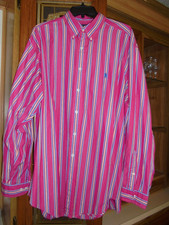 Ralph Lauren pink and blue striped cotton shirt polo logo size 17 XL