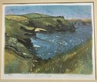 Vintage Jenny Saunders Etching Screen Print “Cornish Cliffs 1” Signed Framed