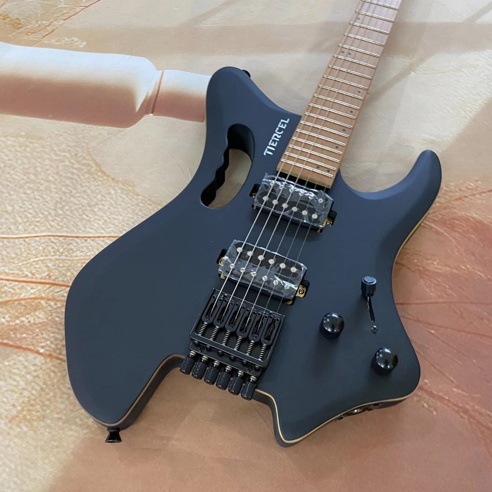 Closeout Headless Guitar basswood Body & Roasted Maple Neck in Solid Matt Black - Image 4 of 4