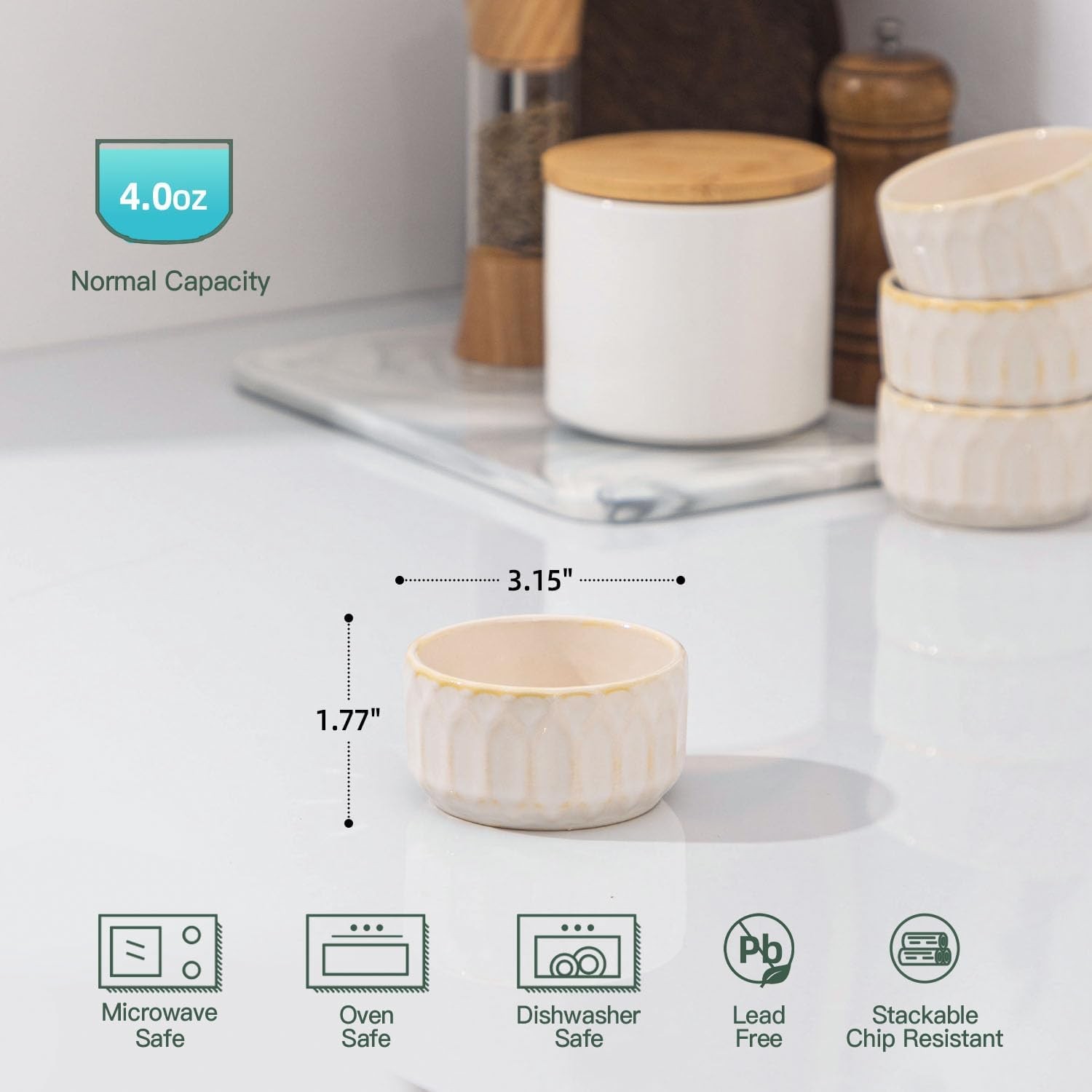 Ramekin Dish Set of 6, 4 OZ Ramekin for Creme Brulee, Lava Cake, Pudding, Souffl