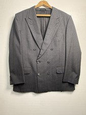 Vintage Burberrys Blazer Mens 46 Gray Stripe Double Breasted Peak Lapel Jacket