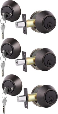 Gobrico 3 Keyed Alike Double Cylinder Deadbolts, 3 Pack, Oil Rubbed Bronze 