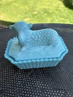 Antique Westmoreland Lamb Blue And White Milk Glass Lidded Dish