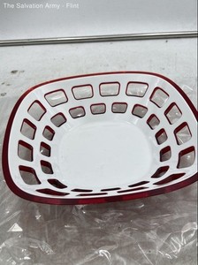 Guzzini Red White Square Shape Geometric Cutout Mid-Century Modern Bowl
