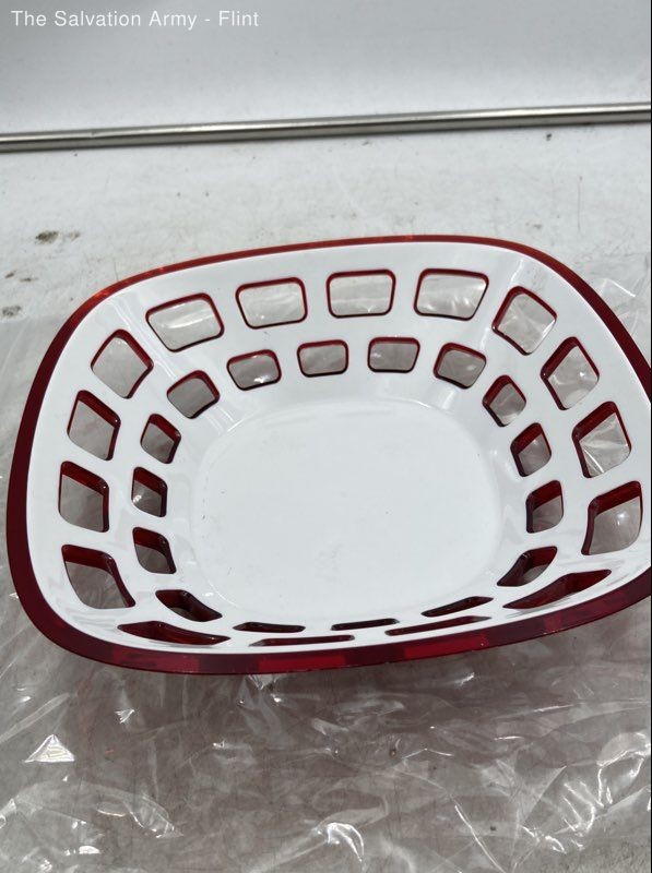 Guzzini Red White Square Shape Geometric Cutout Mid-Century Modern Bowl