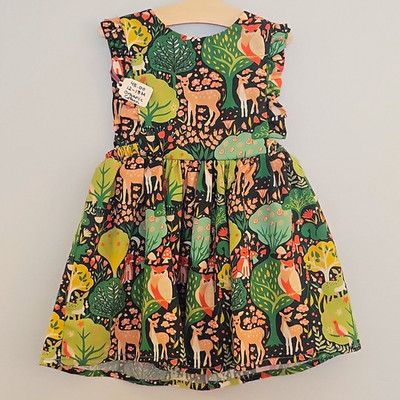 Handmade Girls 100% Organic Cotton Animal Print Sleeveless  Dress 12-18M
