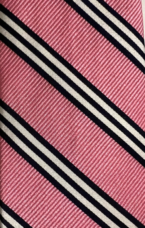 Corbata BROOKS BROTHERS Hecha a Mano en EE. UU. 100% Seda Rosa Azul Rayas Foto 4 de 4