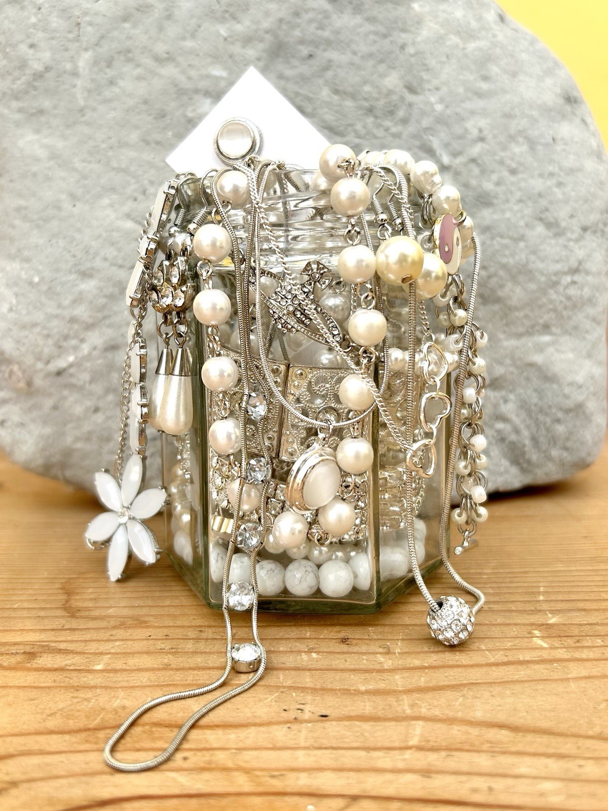 Sliver Toned & White Mystery Jewellery Jar Bundle Necklaces Bracelets Earrings