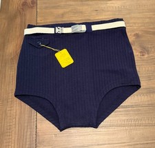 Vintage 1940s McGregor 100 Wool Swim Trunk Brief Navy Belt Size 40