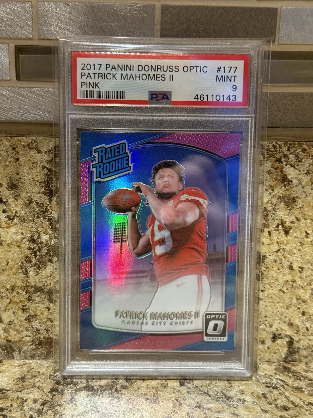 2017 Donruss Optic Pink Holo Rated Rookie #177 Patrick Mahomes II RC Mint PSA 9
