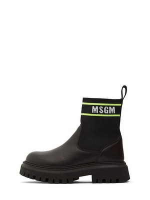 MSGM Kids Leather Knit Logo Elastic Sock Boot Bootie  Lug Sole  69169 34 US 3