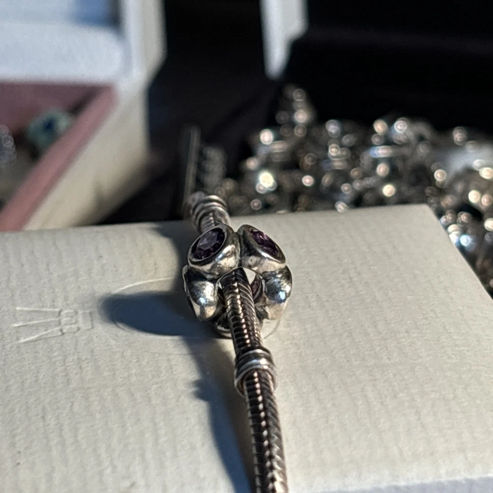 PANDORA ALE 925 Sterling Silver Oval Amethyst Oval Lights Spacer Charm 790311 - Image 4 of 4