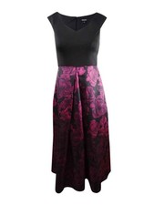 SL Fashions Women's Printed Satin Gown (6, Black/Magenta)