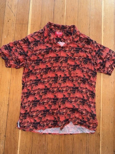 Supreme World Famous Rayon Map Button Up Shirt Red SS18 Men's Large AOP Skate - product listing photo