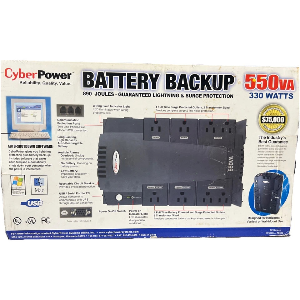 CyberPower 550VA UPS Standby Uninterruptable Power 8 Outlets WITH BATTERY Tested - Image 2 of 4
