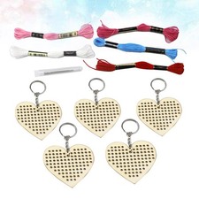 5Pcs Small Wooden Cross Stitch Keychain Kits DIY Heart Shape Bookmark Set