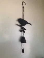 Vintage Metal Bird Wind Chime Black Dinner Bell Hanging 21” Long Rustic Shabby