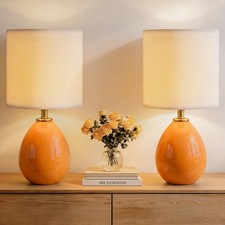 Modern 18.5" Dimmable Orange Ceramic Bedside Lamps Set of 2 Living Room