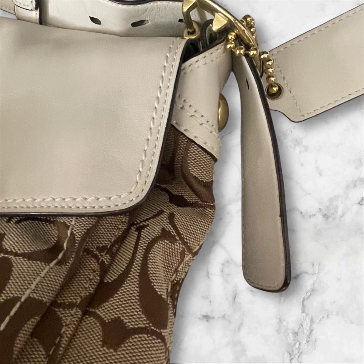 COACH Signature Shoulder Bag Beige x Brown Excellent Condition Canvas Leather wi thumbnail 13