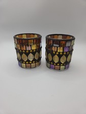 Mosaic Glass Candle Holders Votive Or Tealight 3 1/4"x 2 3/4" Set of 2