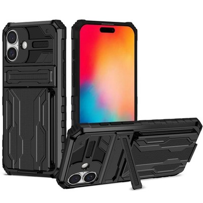 Armor Case mit Ständer und Kartenhalter für iPhone 16 - Schwarz