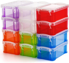 Paquete de 12 cajas de almacenamiento de plástico pequeñas con tapa, 5,3"x3"x2" apilables cierre transparente Sto