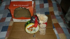 VINTAGE tin toy TEDDY BEAR DRUMMING, CHINA 1960-70s, boxed, unsure if works