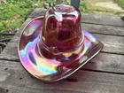 Blenko ? Iridescent Pink Rainbow Signed Glass Cowboy Hat w/ Hat Band - Large 10”