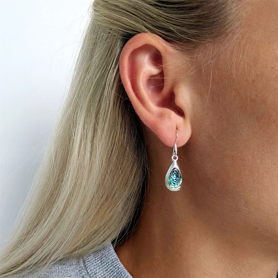 Silverly Orecchini Argento 925 Lacrima Abalone Paua Opale Del Mare Conchiglia - Immagine 2 di 4