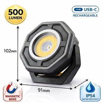 LED Arbeitsleuchte 500 Lumen - USB-C aufladbar, magnetisch, IP54