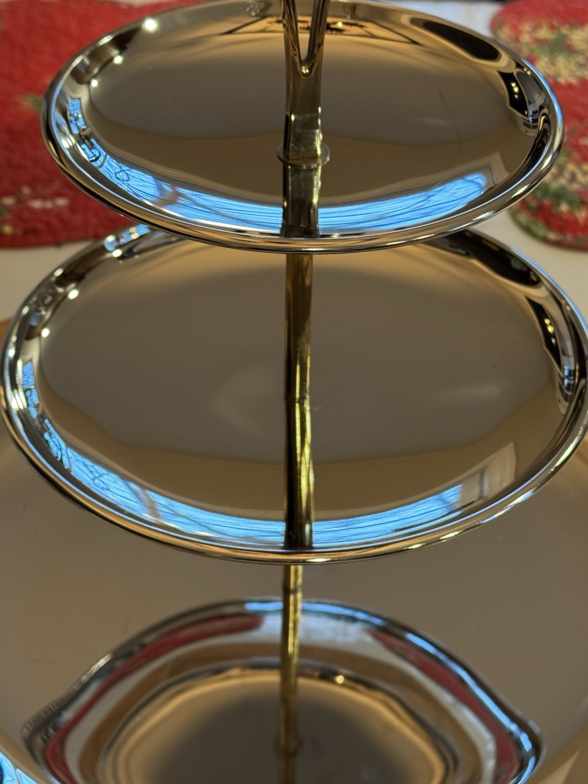 Three Tiered Kromex Vintage Serving Dish USA 2 Tone Silver & Gold W/ Base 1960s